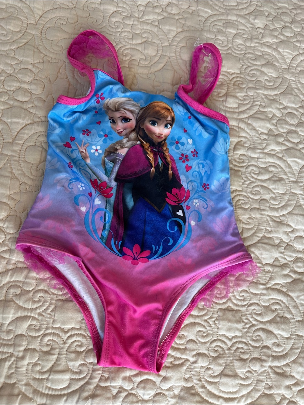 Disney Pink and Blue Frozen Character One-Piece Swim